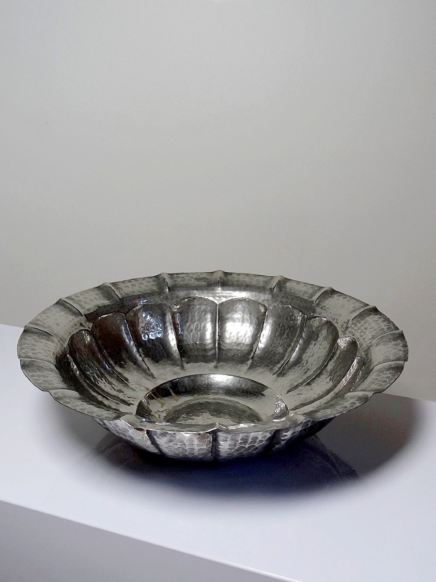 Large Basin/bowl, Bowl, Olri Italy Vintage 1950s Silver Plated Hammered-photo-3