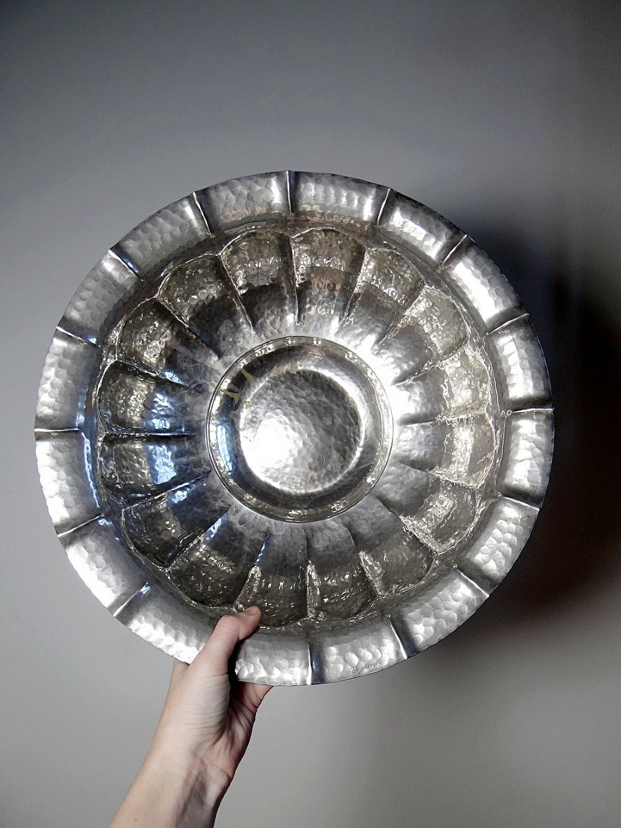 Large Basin/bowl, Bowl, Olri Italy Vintage 1950s Silver Plated Hammered-photo-4