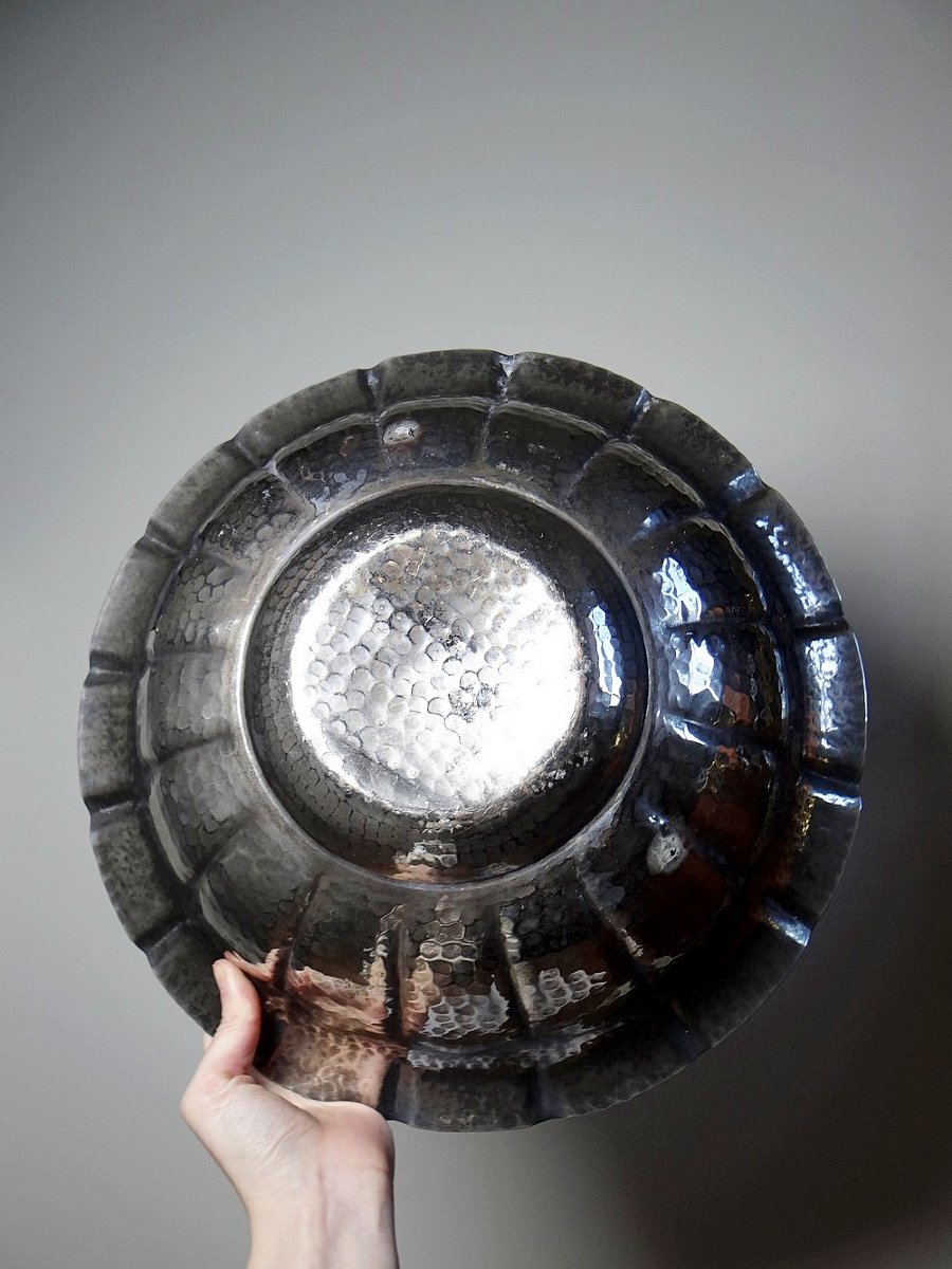 Large Basin/bowl, Bowl, Olri Italy Vintage 1950s Silver Plated Hammered-photo-1