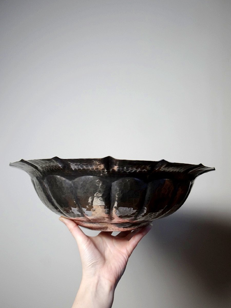 Large Basin/bowl, Bowl, Olri Italy Vintage 1950s Silver Plated Hammered-photo-2