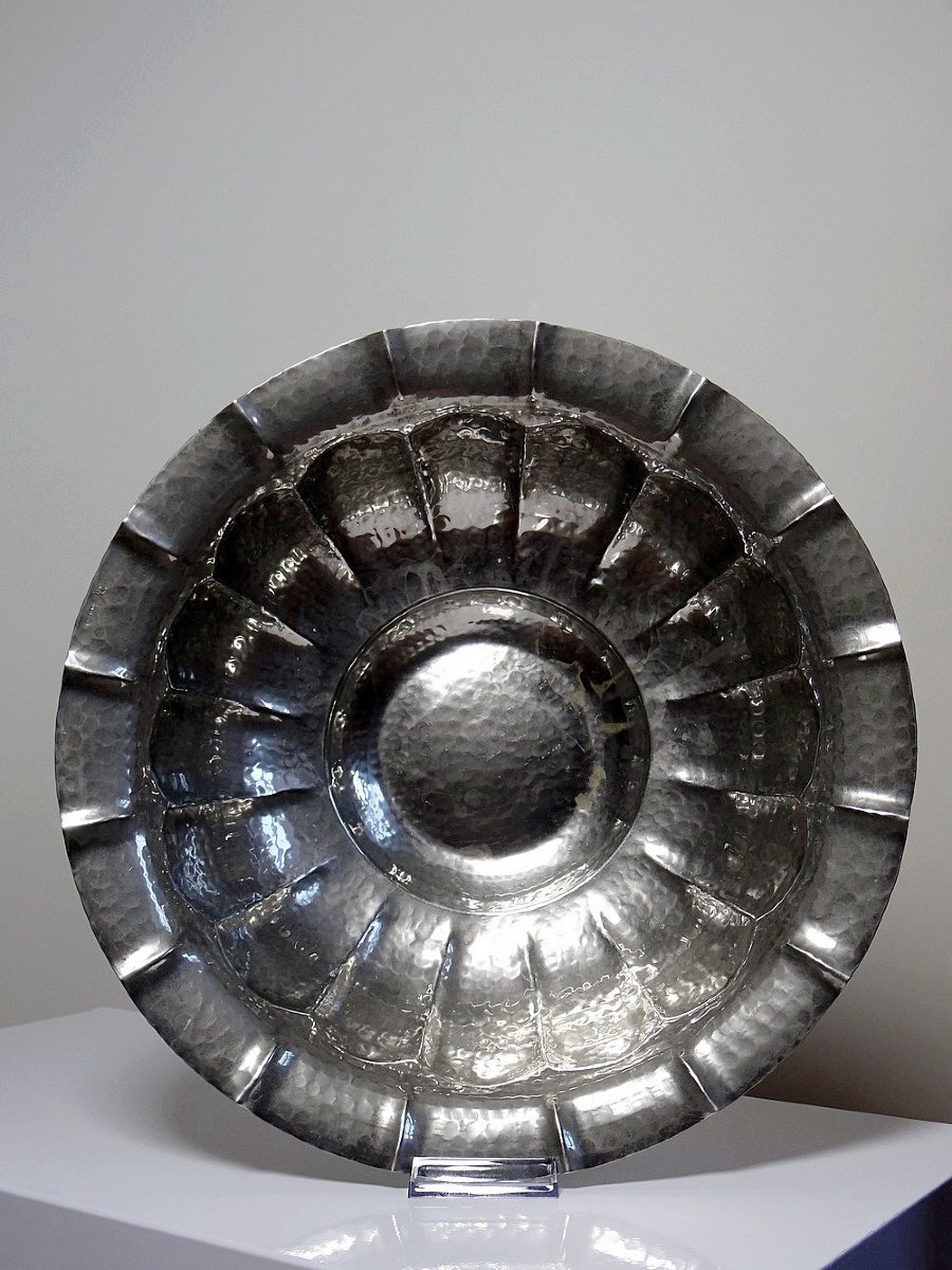 Large Basin/bowl, Bowl, Olri Italy Vintage 1950s Silver Plated Hammered-photo-3
