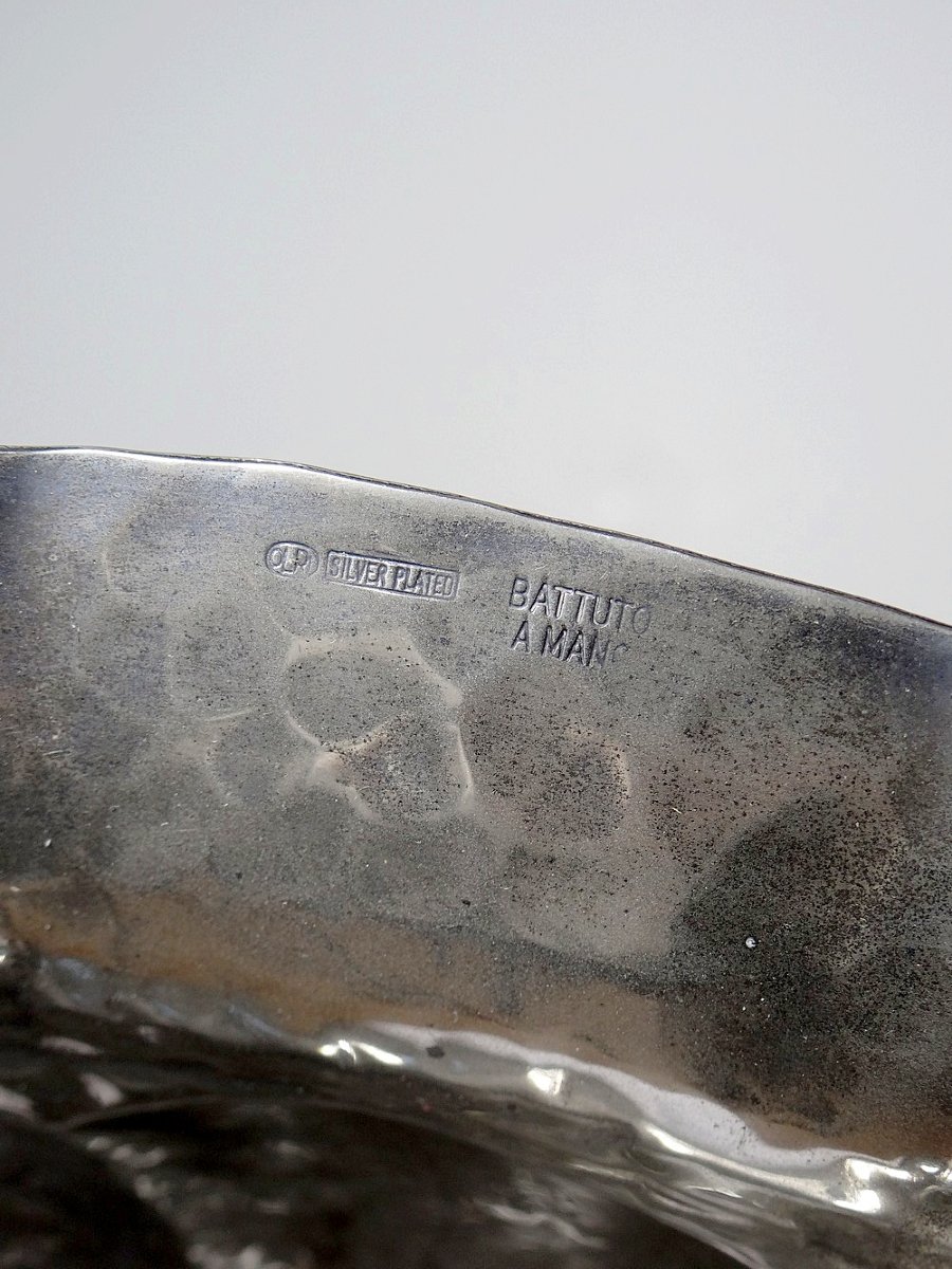 Large Basin/bowl, Bowl, Olri Italy Vintage 1950s Silver Plated Hammered-photo-6