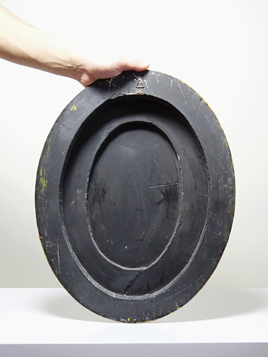 Large Elegant Medallion Portrait, Oil On Convex Venetian Wood, 1960s-70s-photo-4