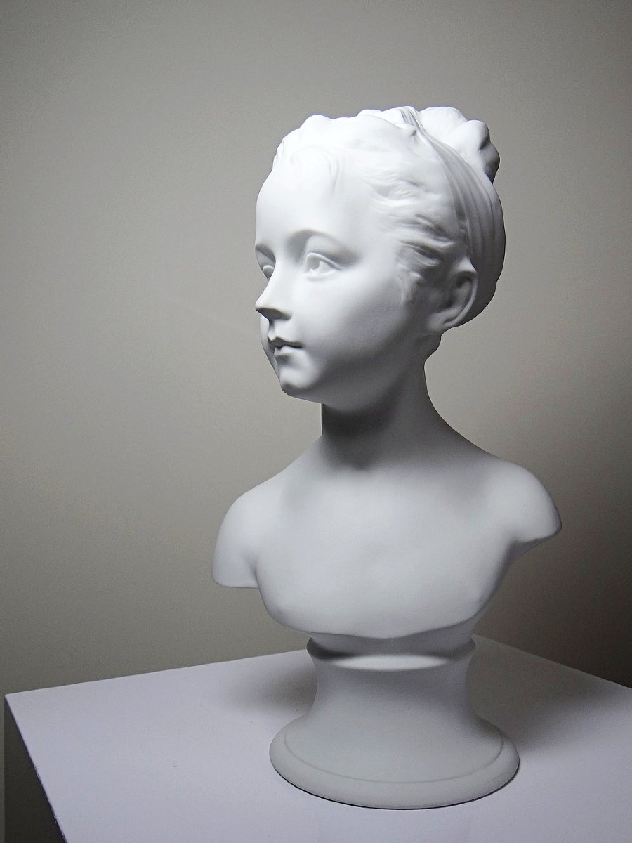 Bust Of Louise Brongniard After Houdon, White Biscuit Porcelain, Tharaud, Limoges, 20th Century-photo-2