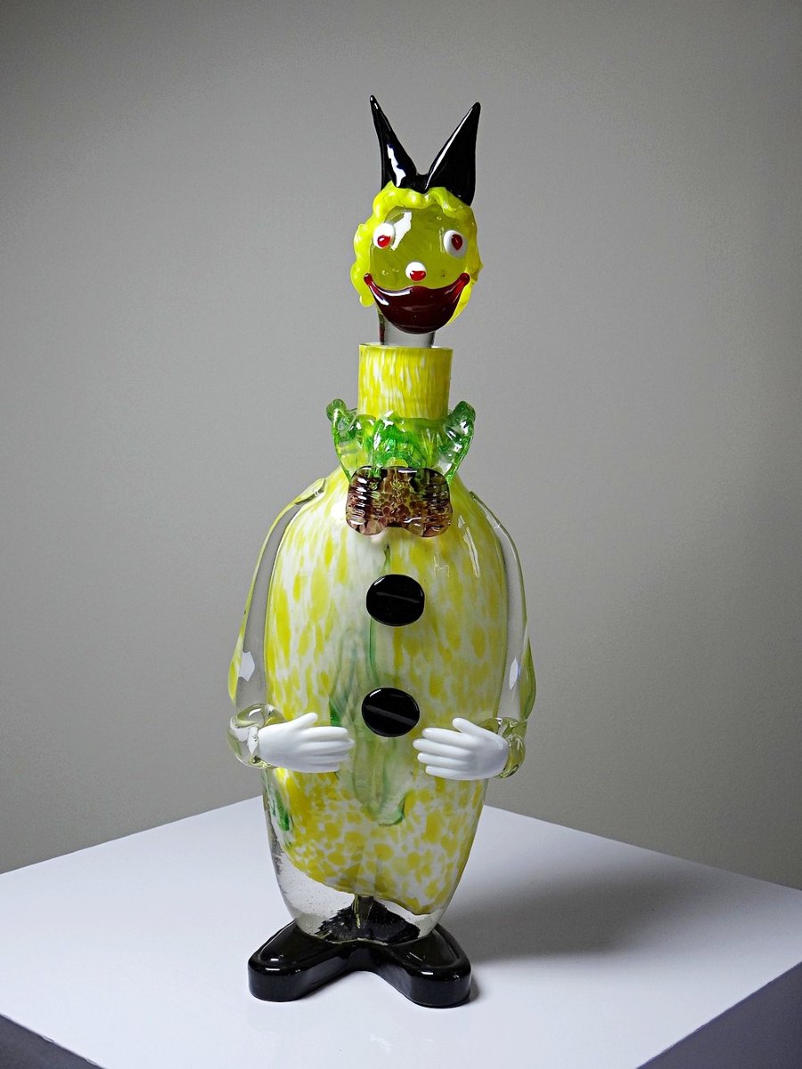Set Of 3 Large Clown-shaped Blown Glass Carafes, Murano, Italy, Vintage 1960s-1970s-photo-3