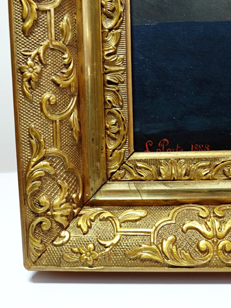 Tableau huile sur toile, nature morte aux chrysanthèmes, signé L.Porte 1888-photo-4