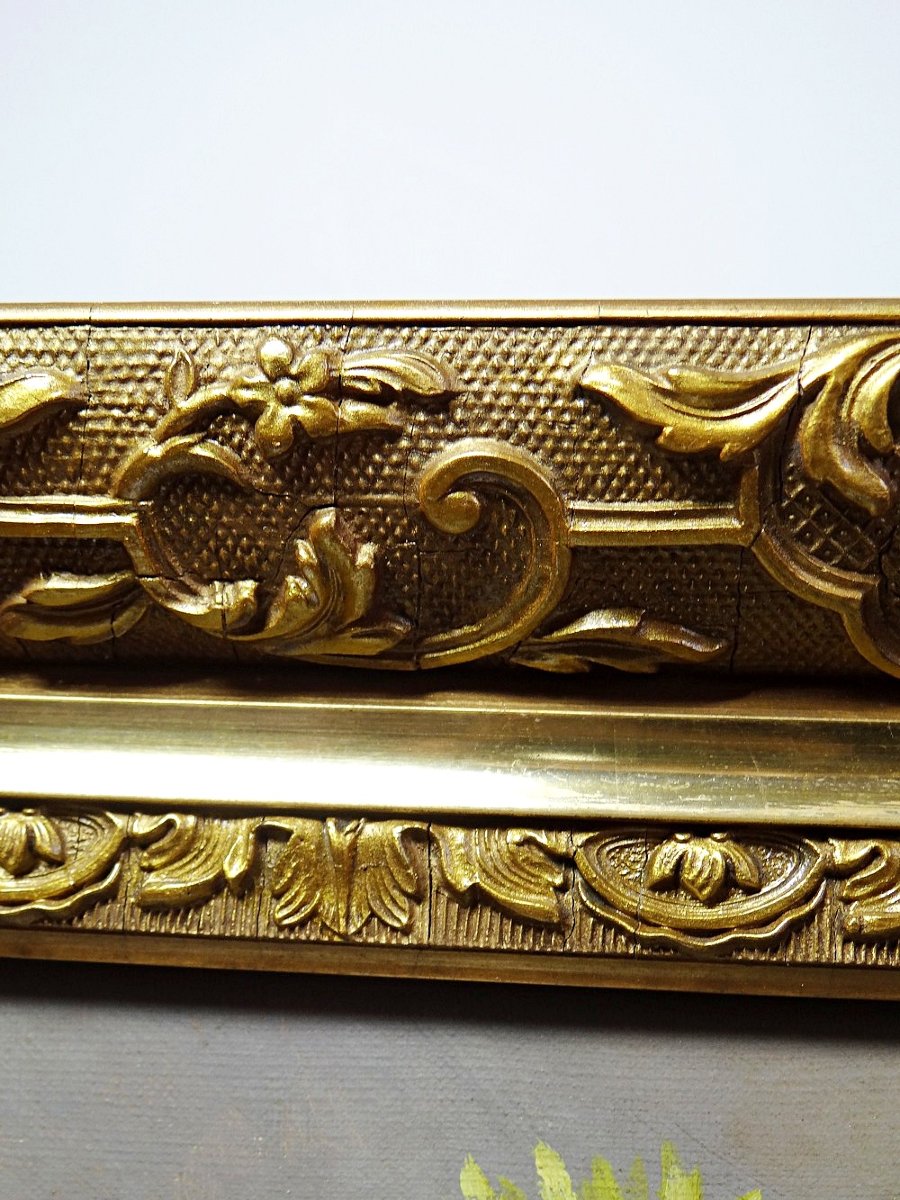 Tableau huile sur toile, nature morte aux chrysanthèmes, signé L.Porte 1888-photo-7