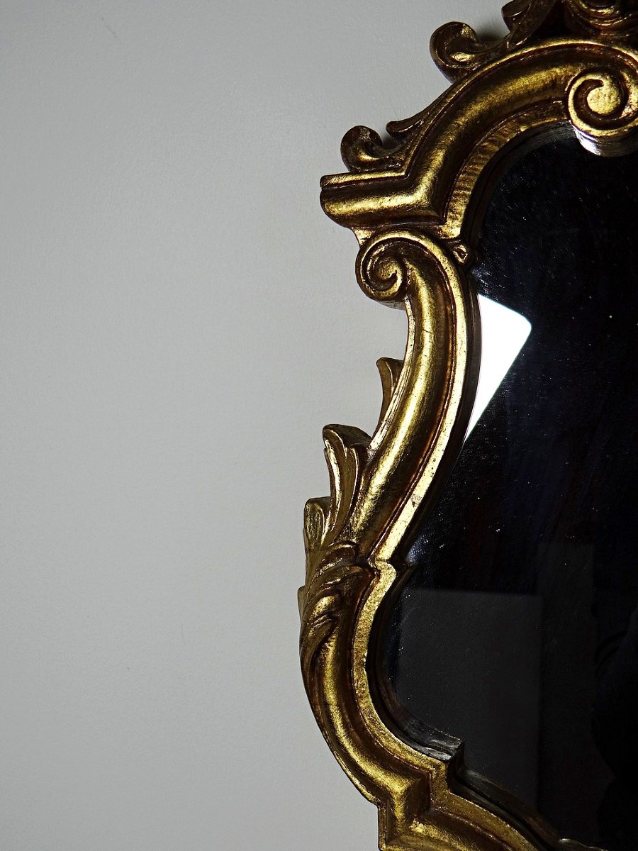 Vintage Rococo Gilt Wall Mirror, Italy, Circa 1950-1970, Wood And Gilt Stucco-photo-3