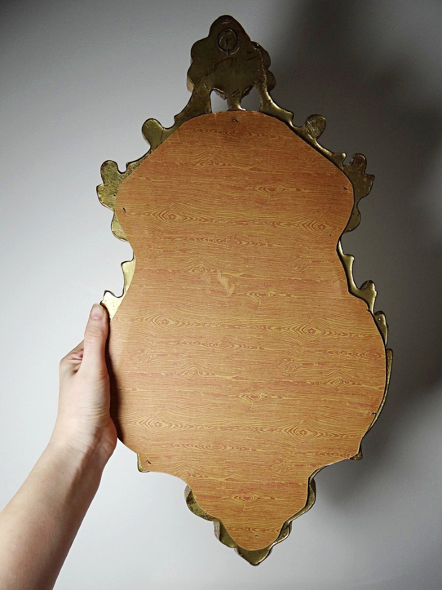 Vintage Rococo Gilt Wall Mirror, Italy, Circa 1950-1970, Wood And Gilt Stucco-photo-4