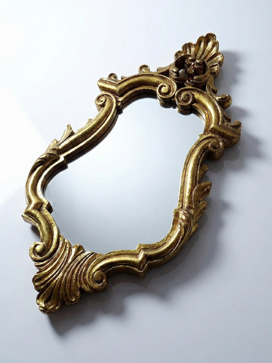Vintage Rococo Gilt Wall Mirror, Italy, Circa 1950-1970, Wood And Gilt Stucco