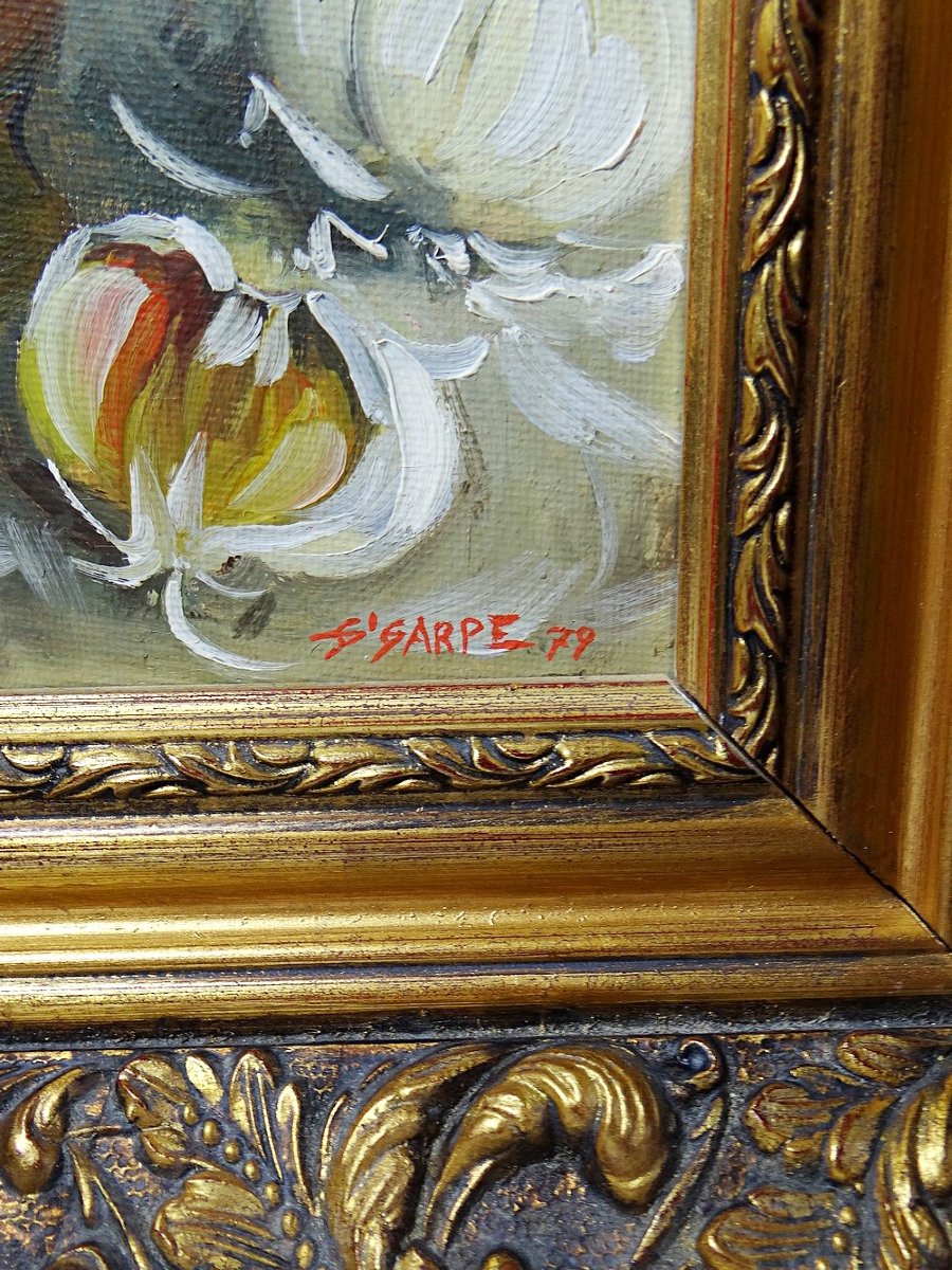 Still Life With Garlic, Egg And Mortar, Signed Sarpe, 1979, Oil On Canvas, Framed-photo-1