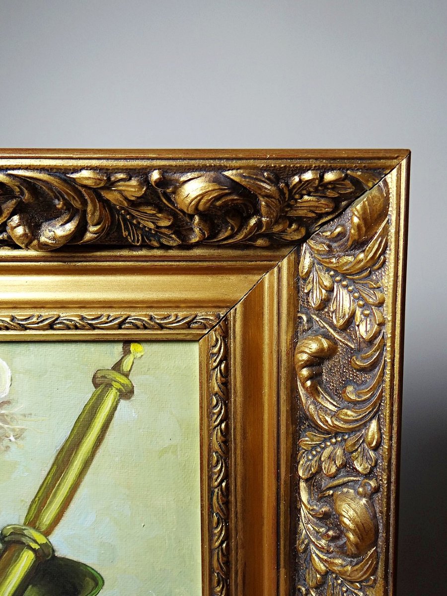 Still Life With Garlic, Egg And Mortar, Signed Sarpe, 1979, Oil On Canvas, Framed-photo-3