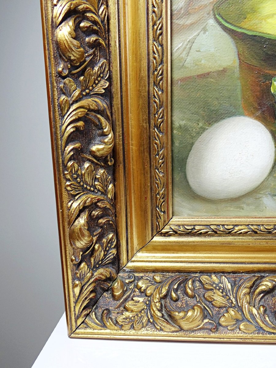 Still Life With Garlic, Egg And Mortar, Signed Sarpe, 1979, Oil On Canvas, Framed-photo-5