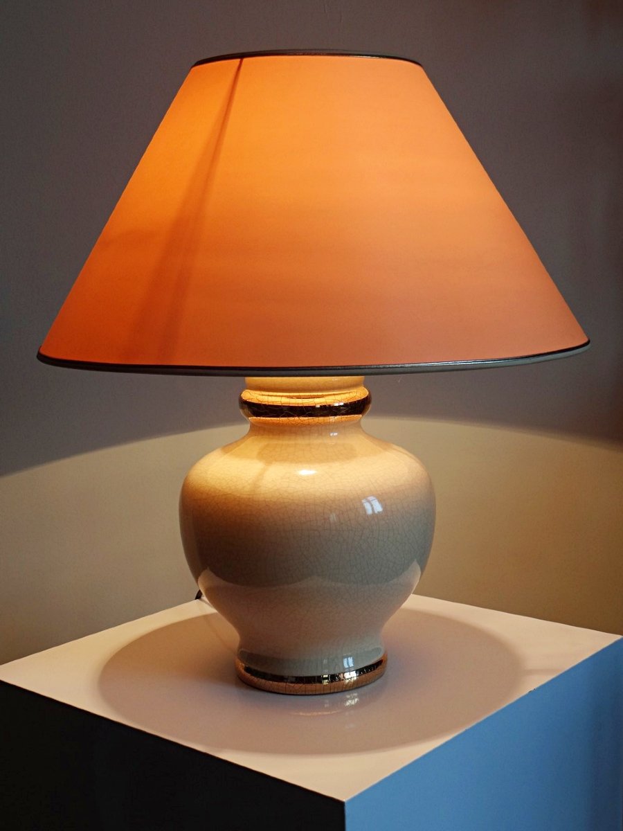 Vintage Panama "dynasty" Crackle-glazed Earthenware Lamp, Le Dauphin, 1980s-90s-photo-3