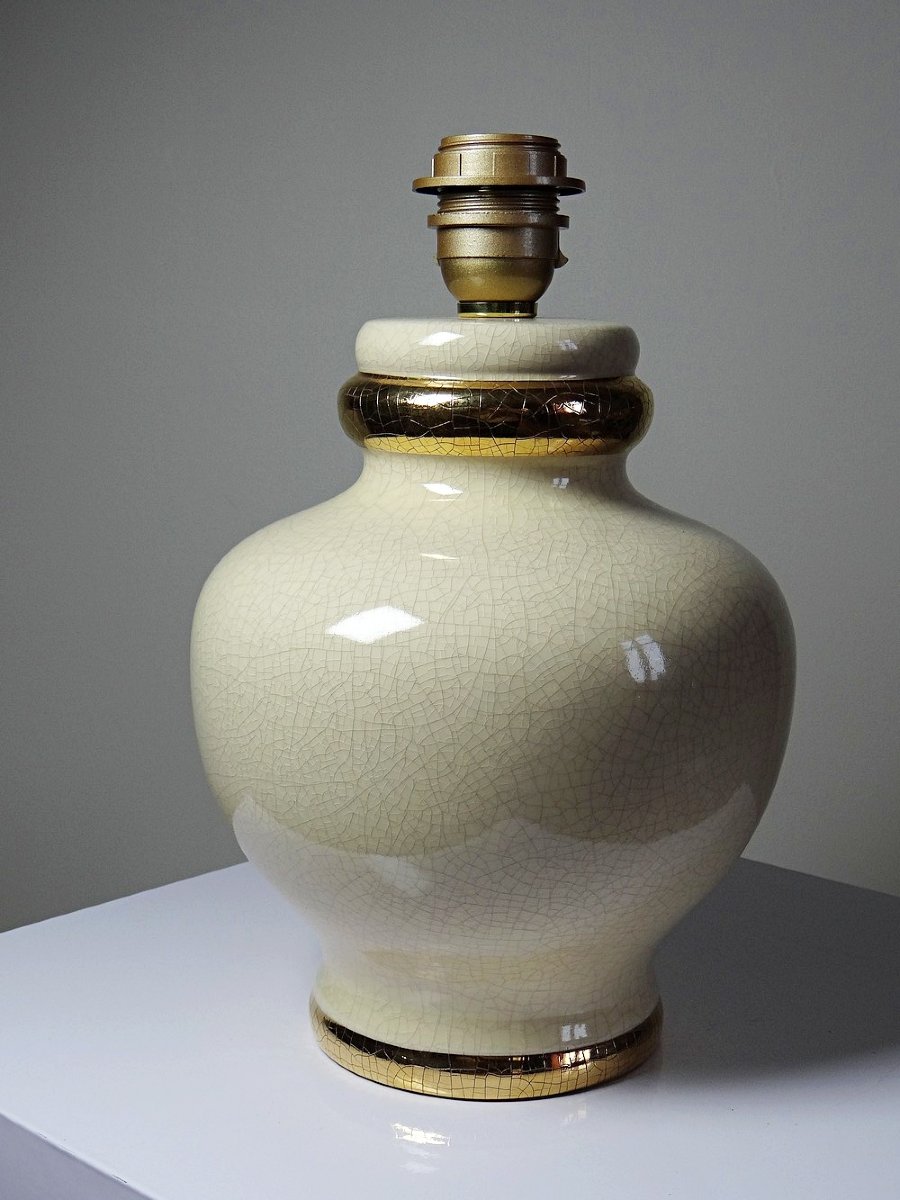 Vintage Panama "dynasty" Crackle-glazed Earthenware Lamp, Le Dauphin, 1980s-90s-photo-4