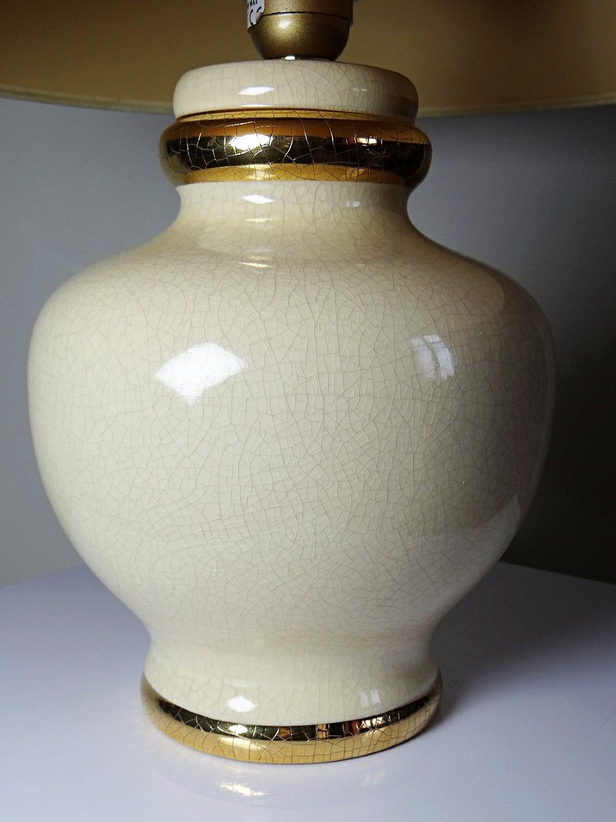 Vintage Panama "dynasty" Crackle-glazed Earthenware Lamp, Le Dauphin, 1980s-90s-photo-1