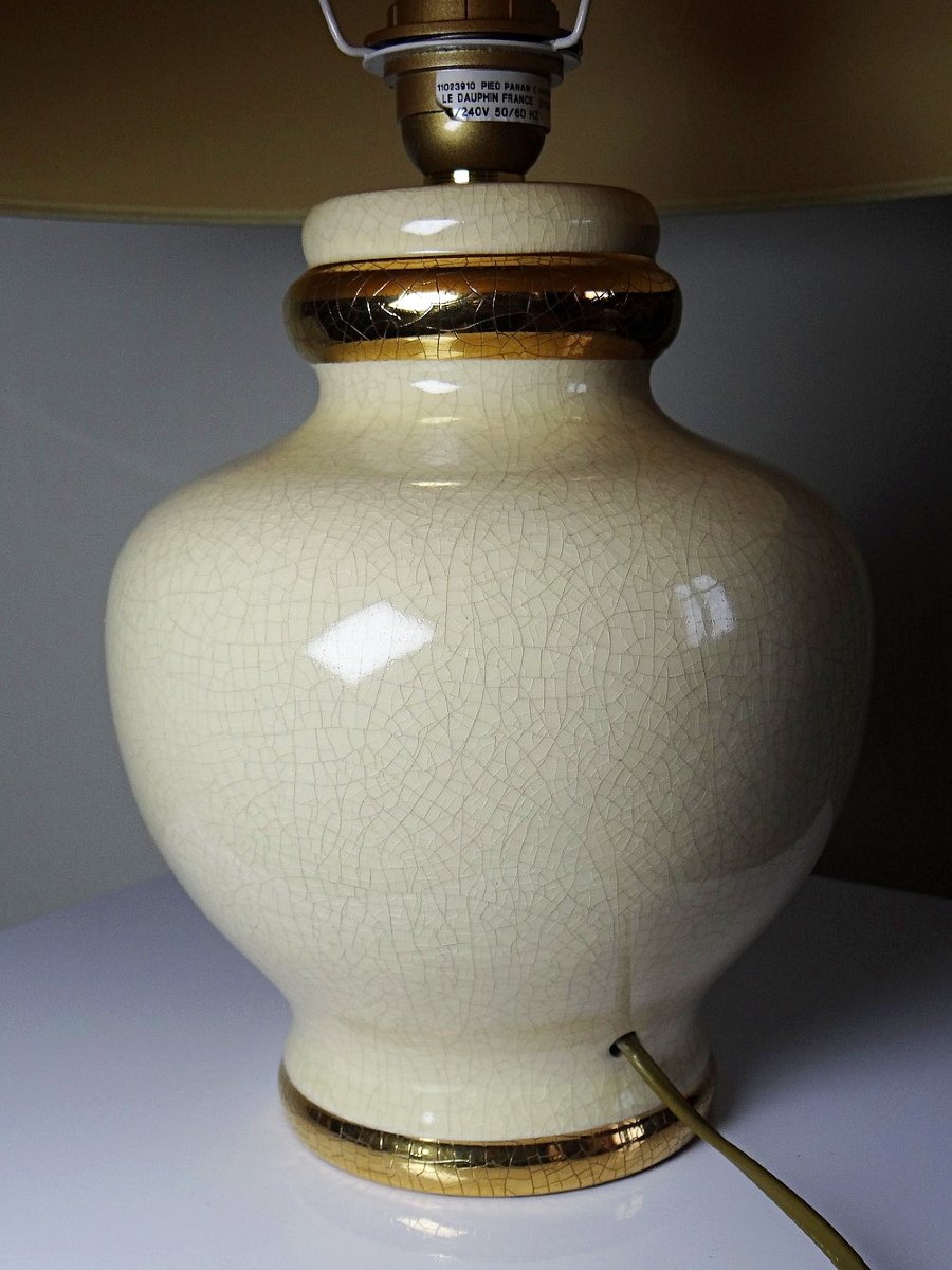 Vintage Panama "dynasty" Crackle-glazed Earthenware Lamp, Le Dauphin, 1980s-90s-photo-3