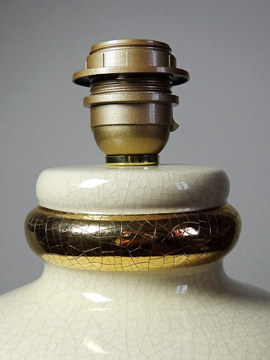 Vintage Panama "dynasty" Crackle-glazed Earthenware Lamp, Le Dauphin, 1980s-90s-photo-4