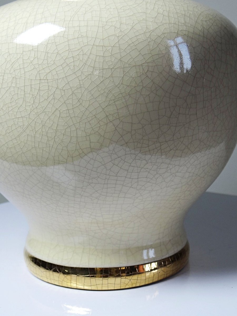 Vintage Panama "dynasty" Crackle-glazed Earthenware Lamp, Le Dauphin, 1980s-90s-photo-5