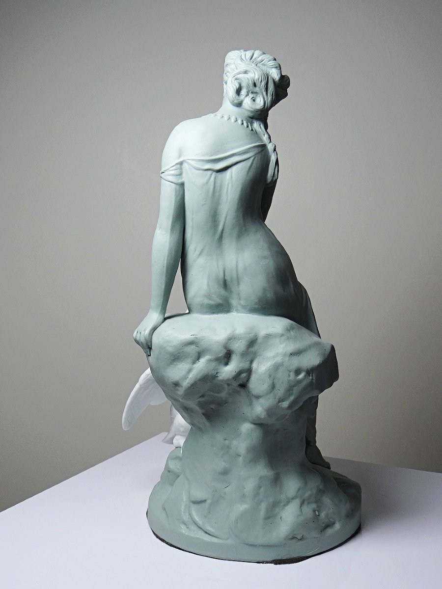 Sujet biscuit bicolore Letu & Mauger, Léda et le Cygne, XIXe, céladon & blanc-photo-4