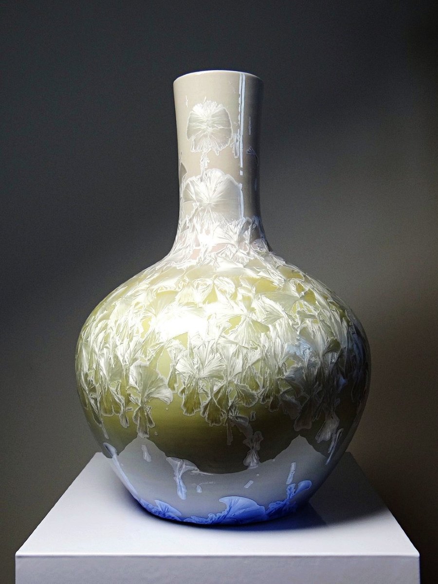 Vintage Jingdezhen Zhi Crystalline Glaze Porcelain Globular Vase-photo-2