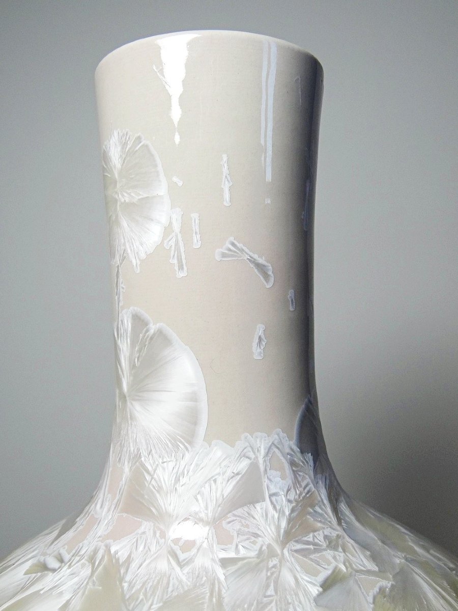 Vintage Jingdezhen Zhi Crystalline Glaze Porcelain Globular Vase-photo-3