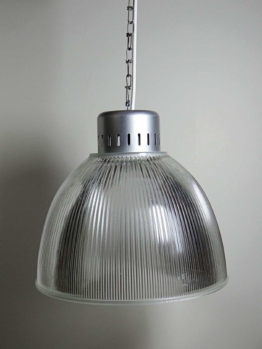 Suspension industrielle en verre prismatique type Holophane, Thorn, 1998-photo-3