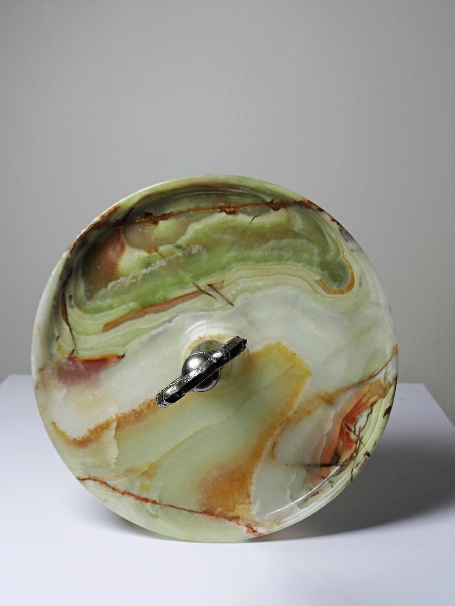 Présentoir en onyx vert et métal argenté, Italie, vintage années 1935-1955-photo-3