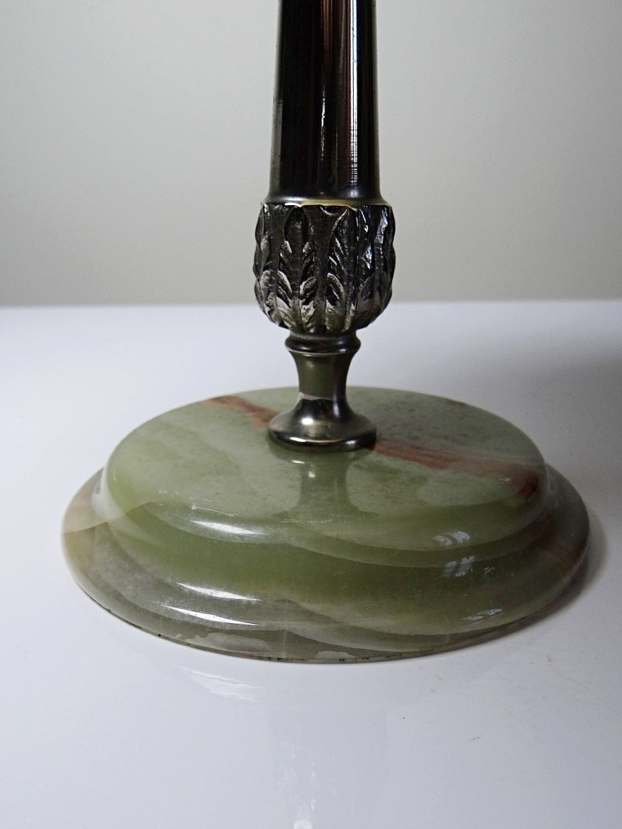 Présentoir en onyx vert et métal argenté, Italie, vintage années 1935-1955-photo-2