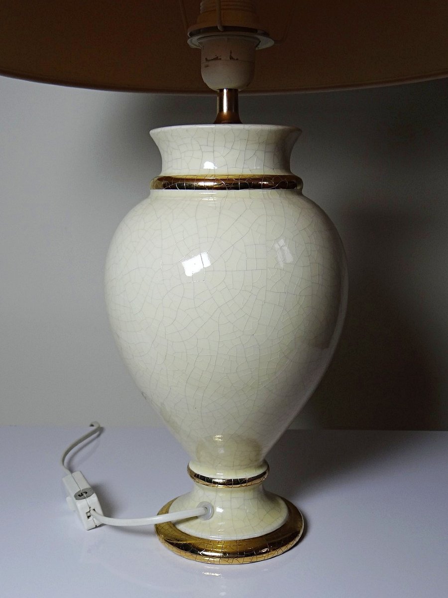 Lampe en faïence craquelée ivoire doré, att. à Le Dauphin années 80-90-photo-4