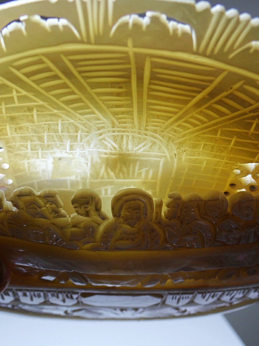 Carved Mother-of-pearl Votive Plaque, "the Last Supper", Bethlehem Craftsmanship, 20th Century-photo-4