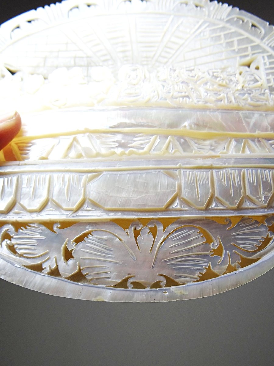 Carved Mother-of-pearl Votive Plaque, "the Last Supper", Bethlehem Craftsmanship, 20th Century-photo-5