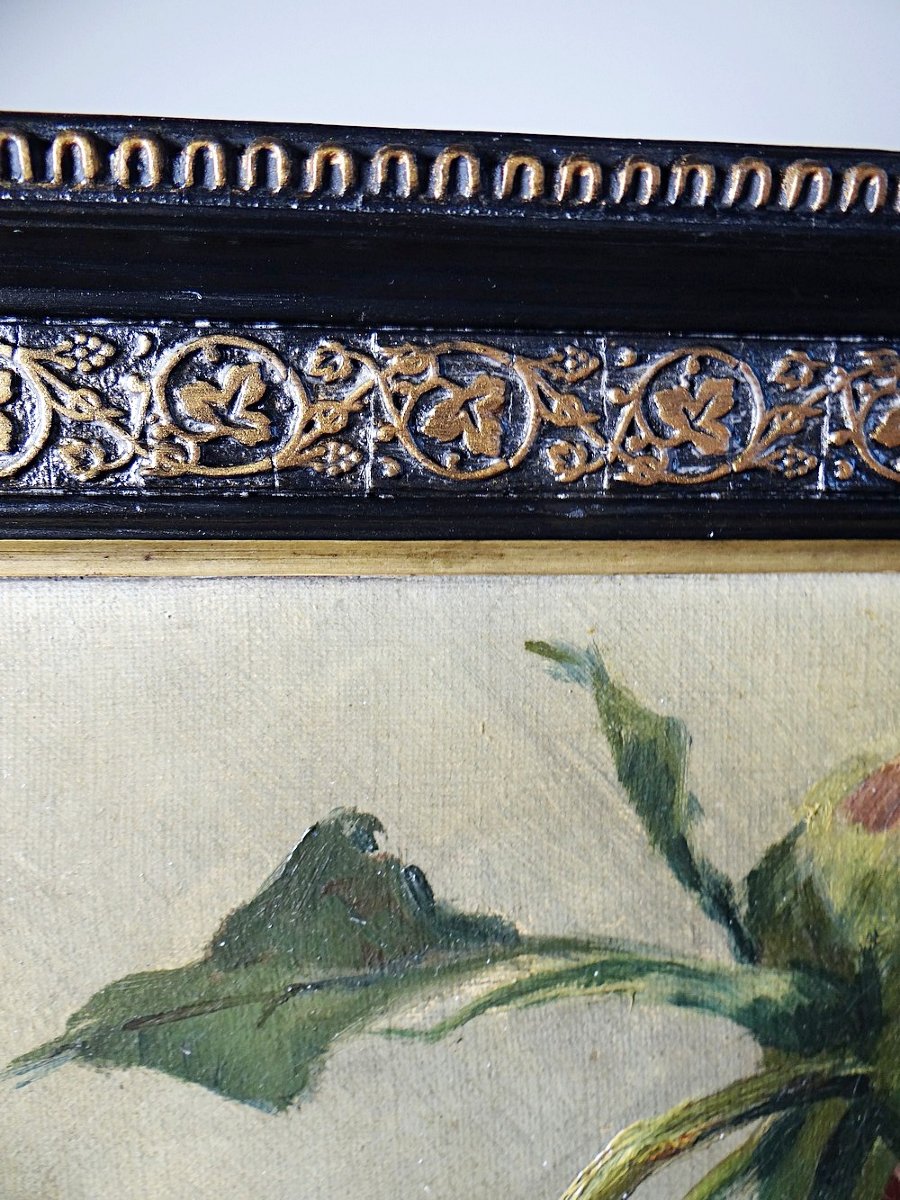 Large Antique Painting Of Peonies, Signed E. Jacque, Late 19th/early 20th Century-photo-5