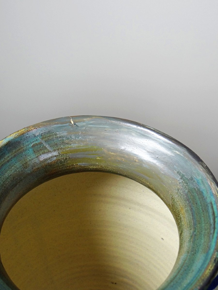 Duo de grands vases décoratifs Carla Holland, décor Gouda, vers 1930-40-photo-1