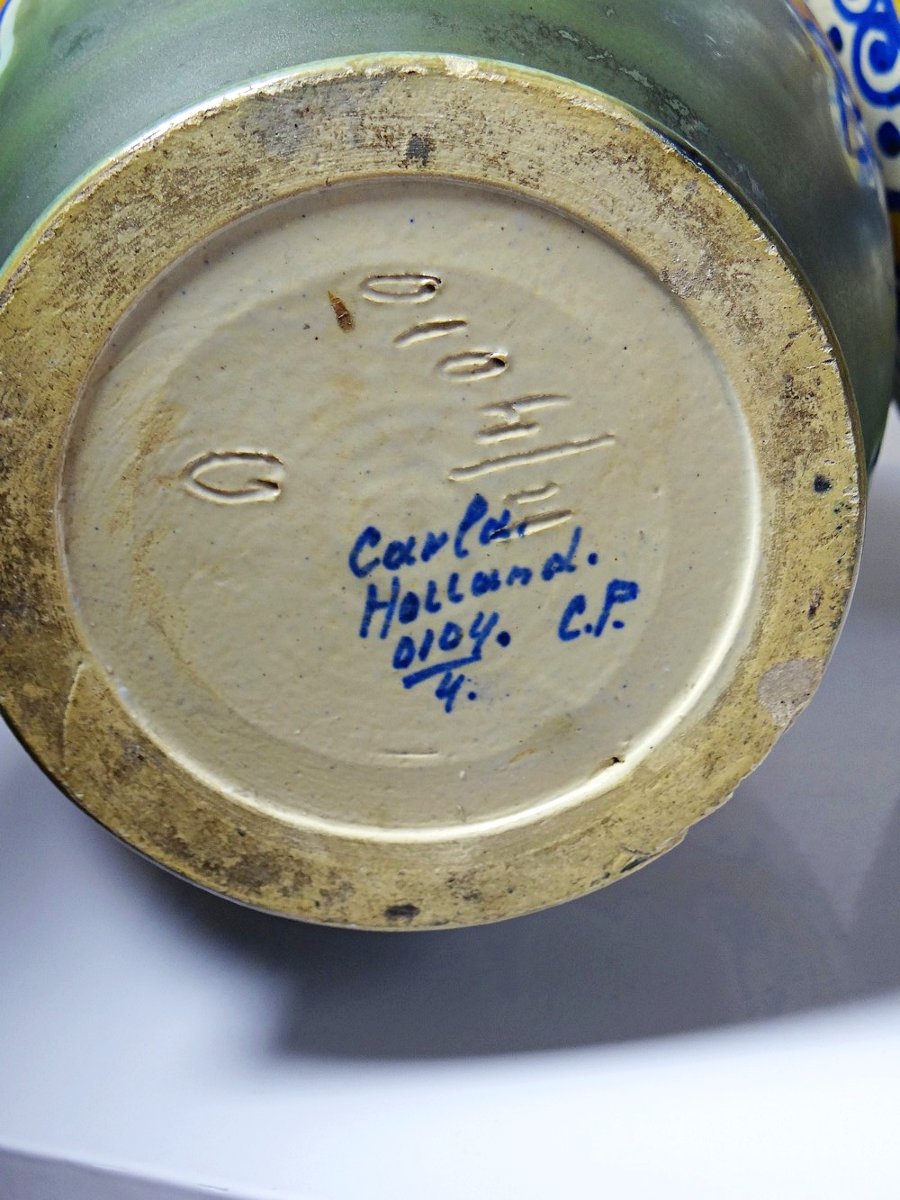 Duo de grands vases décoratifs Carla Holland, décor Gouda, vers 1930-40-photo-8