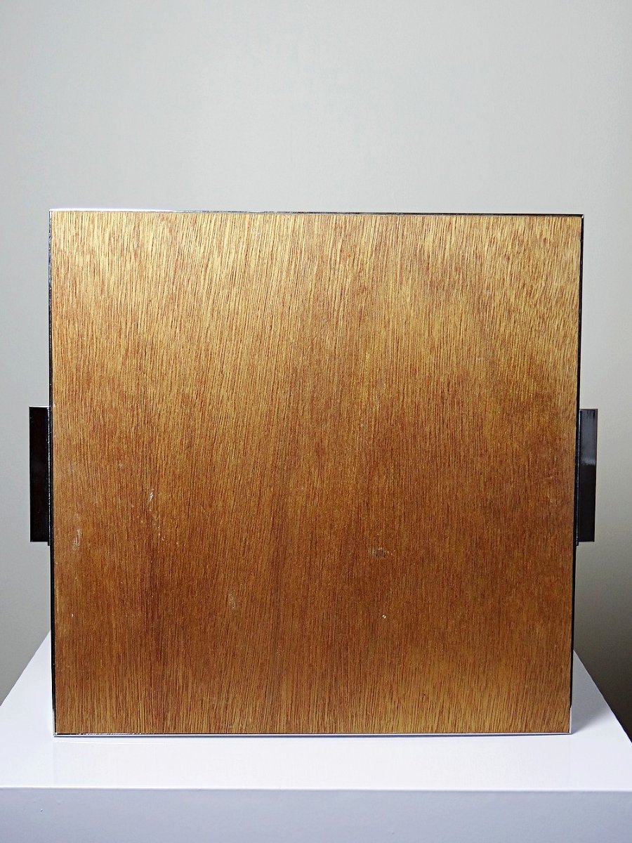 Plateau mid-century Chrome, Liège et plaque de verre années 70-photo-3