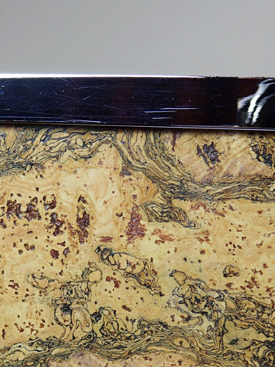 Plateau mid-century Chrome, Liège et plaque de verre années 70-photo-6