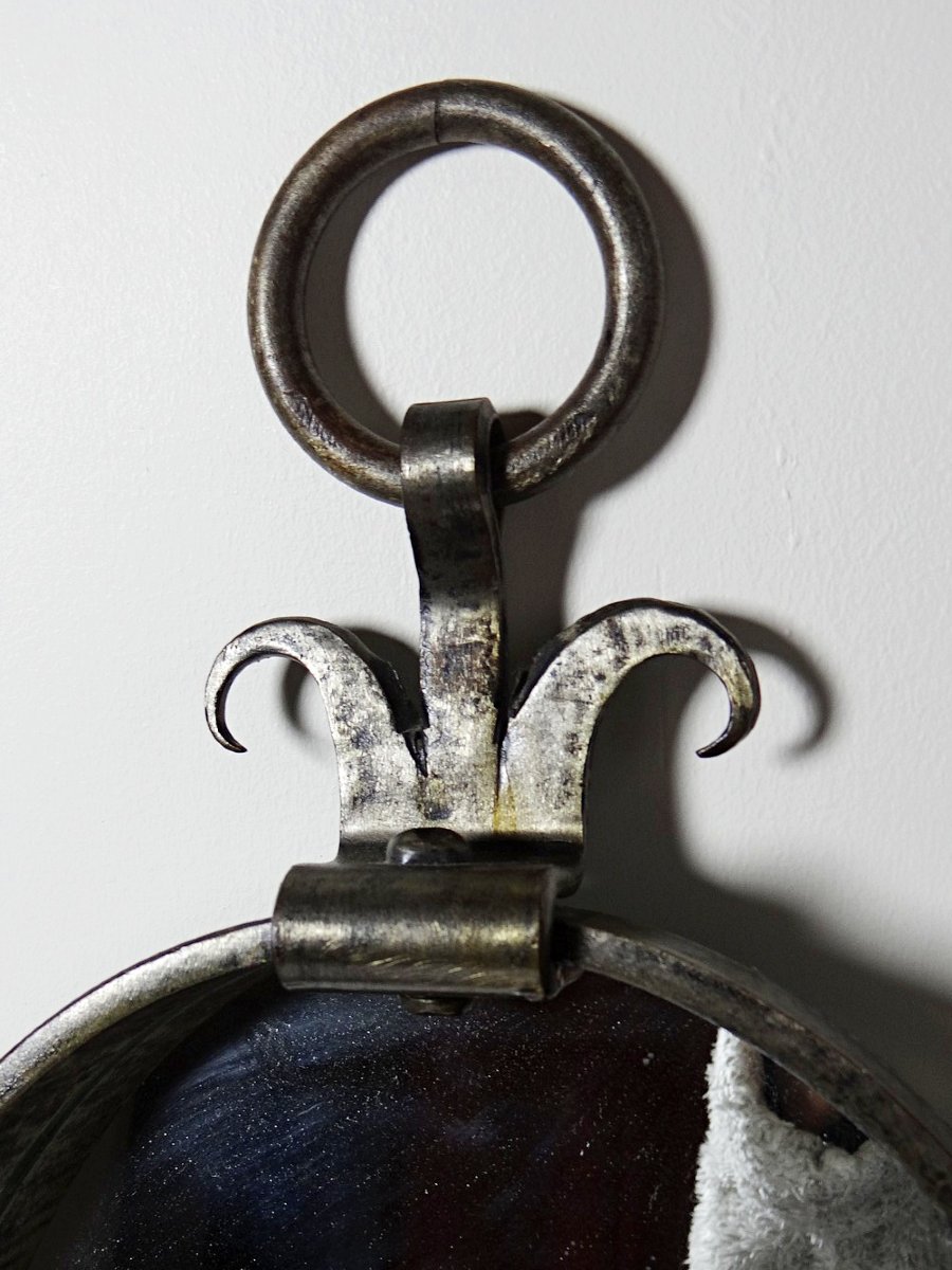 Miroir ovale en fer forgé artisanal, mid-century brutaliste XXe années 50-70-photo-1