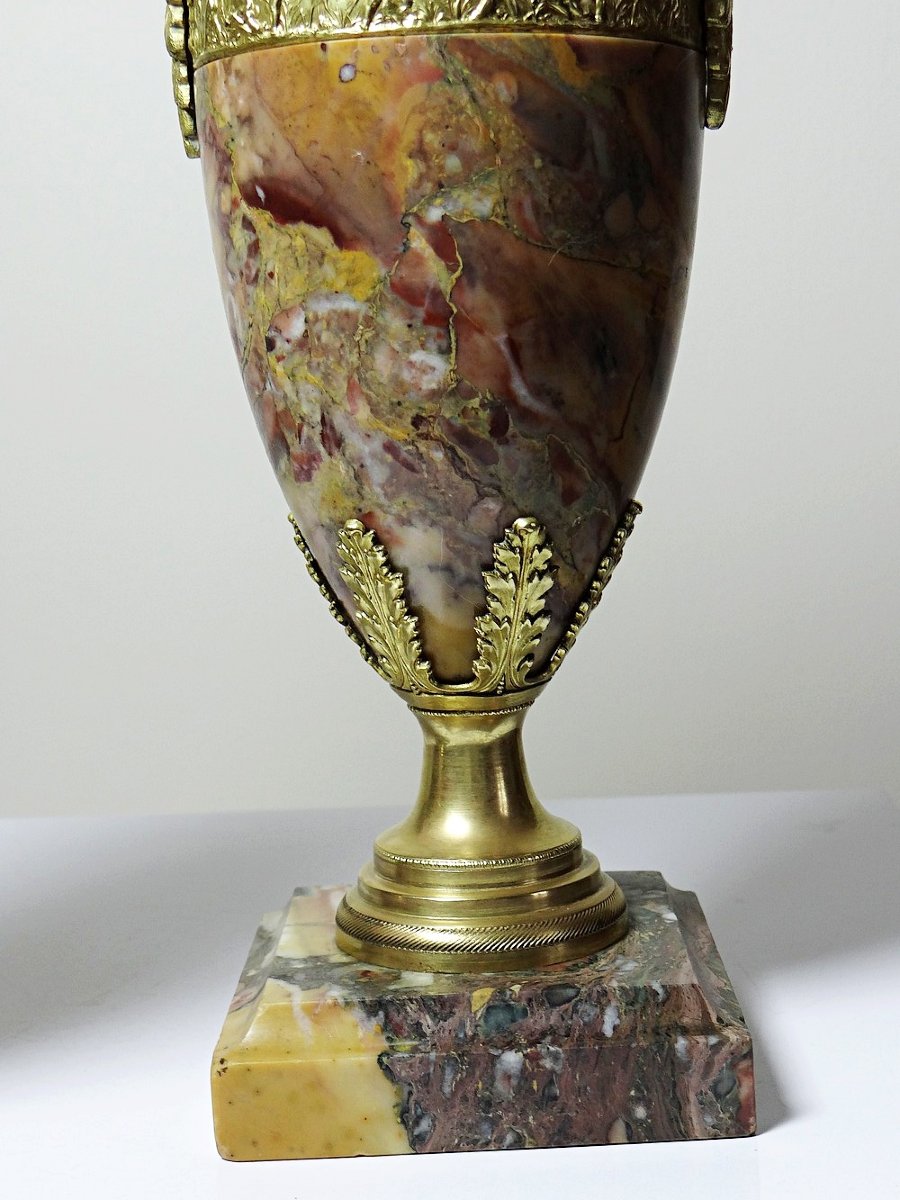 Pair Of Cassolettes In Breccia Marble And Gilt Bronze, Napoleon III 19th Century-photo-3