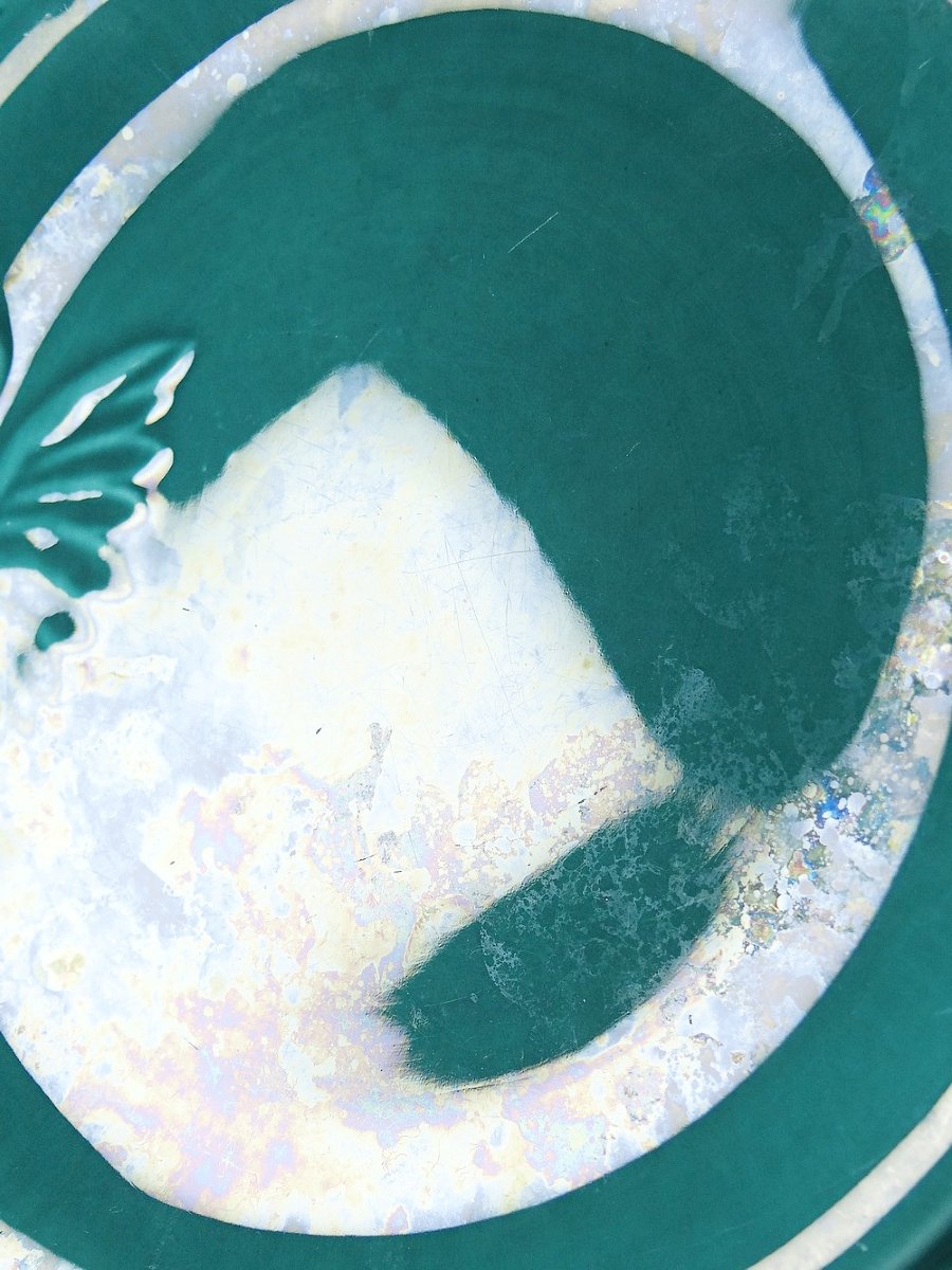 Suite de 5 assiettes plates en faïence turquoise poissons années 60-70-photo-1