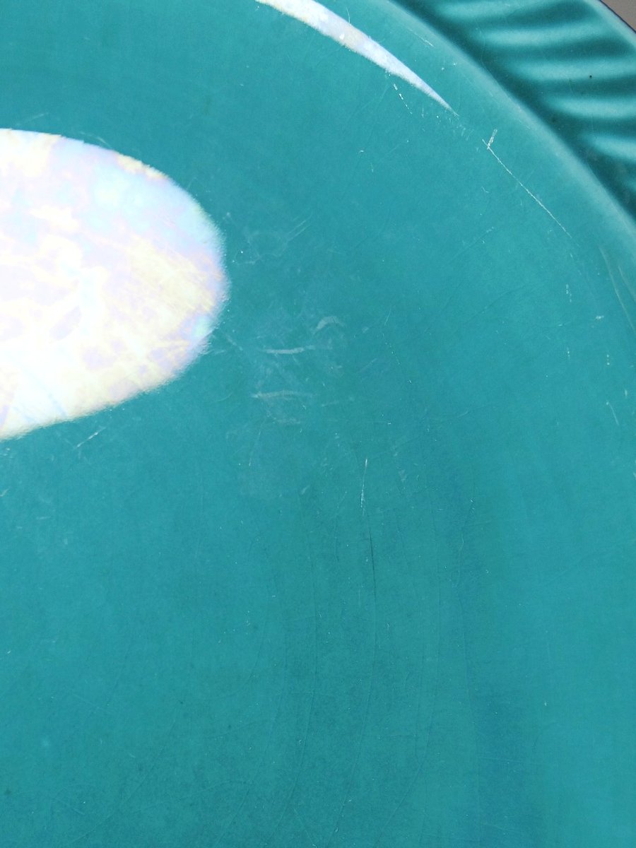 Suite de 5 assiettes plates en faïence turquoise poissons années 60-70-photo-2