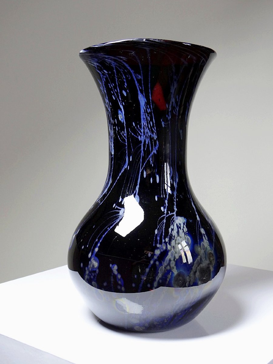 Large Purple Art Glass Vase With Silver Inclusions, 1960-1970, Studio Glass-photo-3