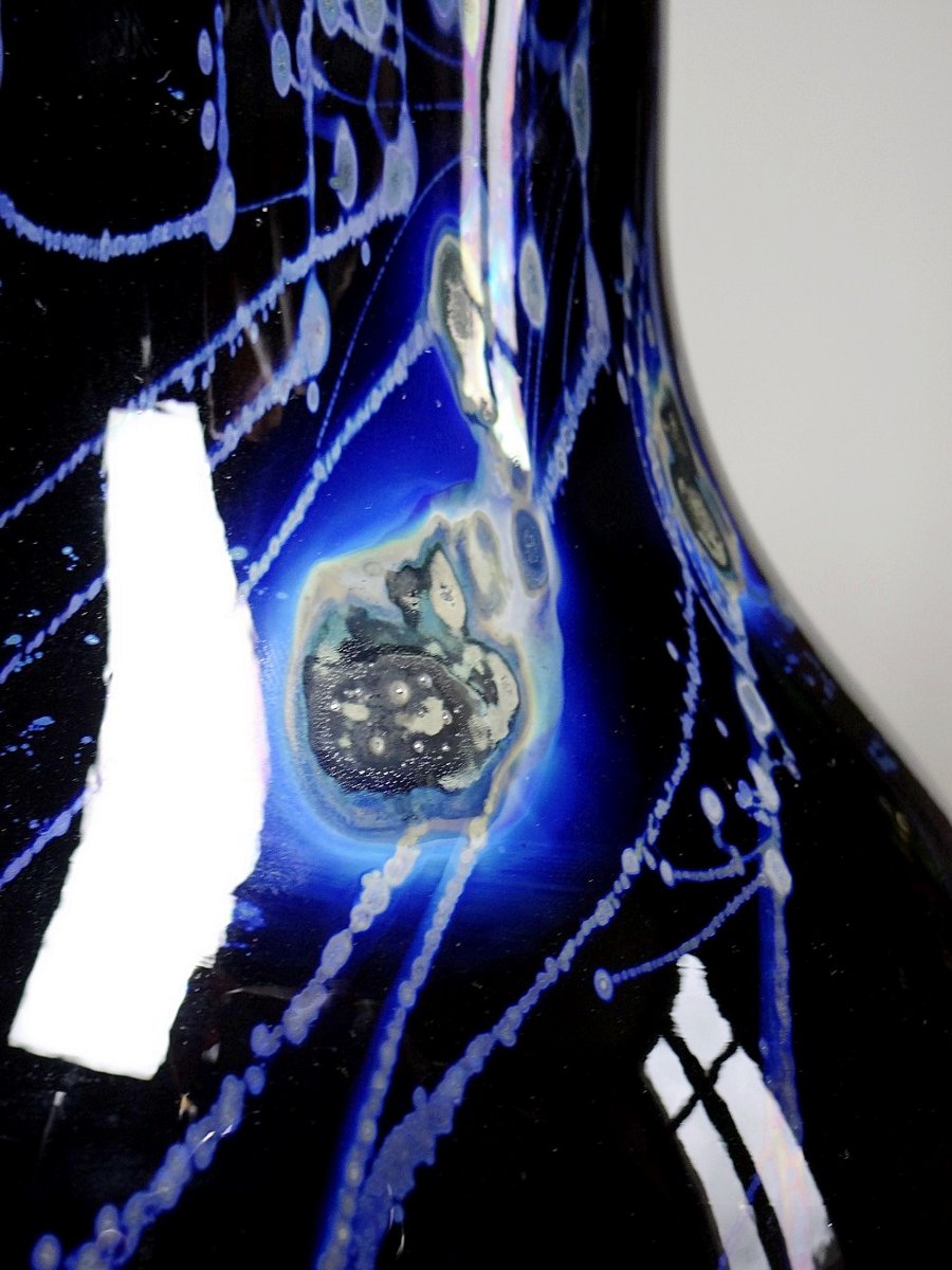 Large Purple Art Glass Vase With Silver Inclusions, 1960-1970, Studio Glass-photo-3