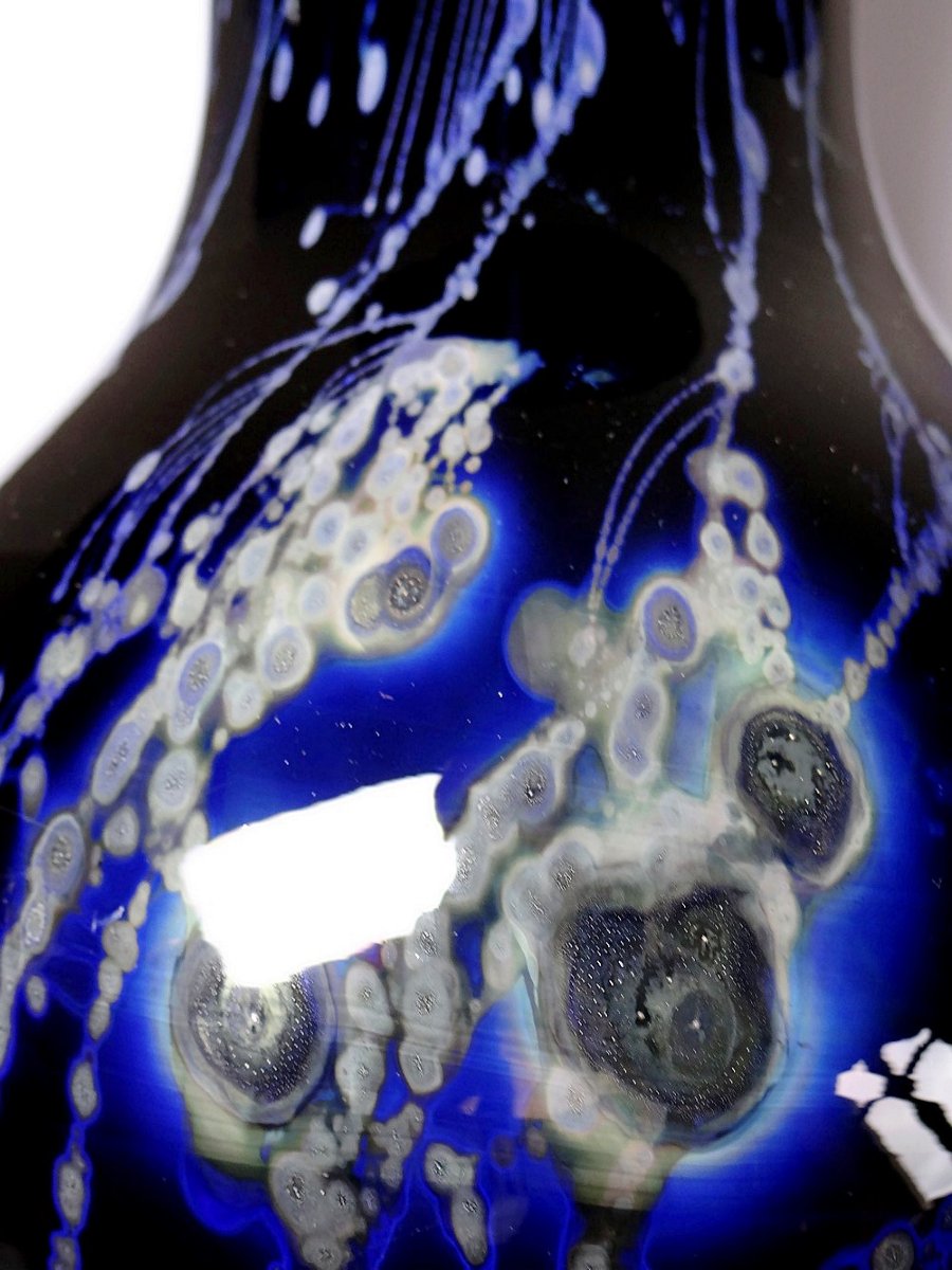 Large Purple Art Glass Vase With Silver Inclusions, 1960-1970, Studio Glass-photo-5