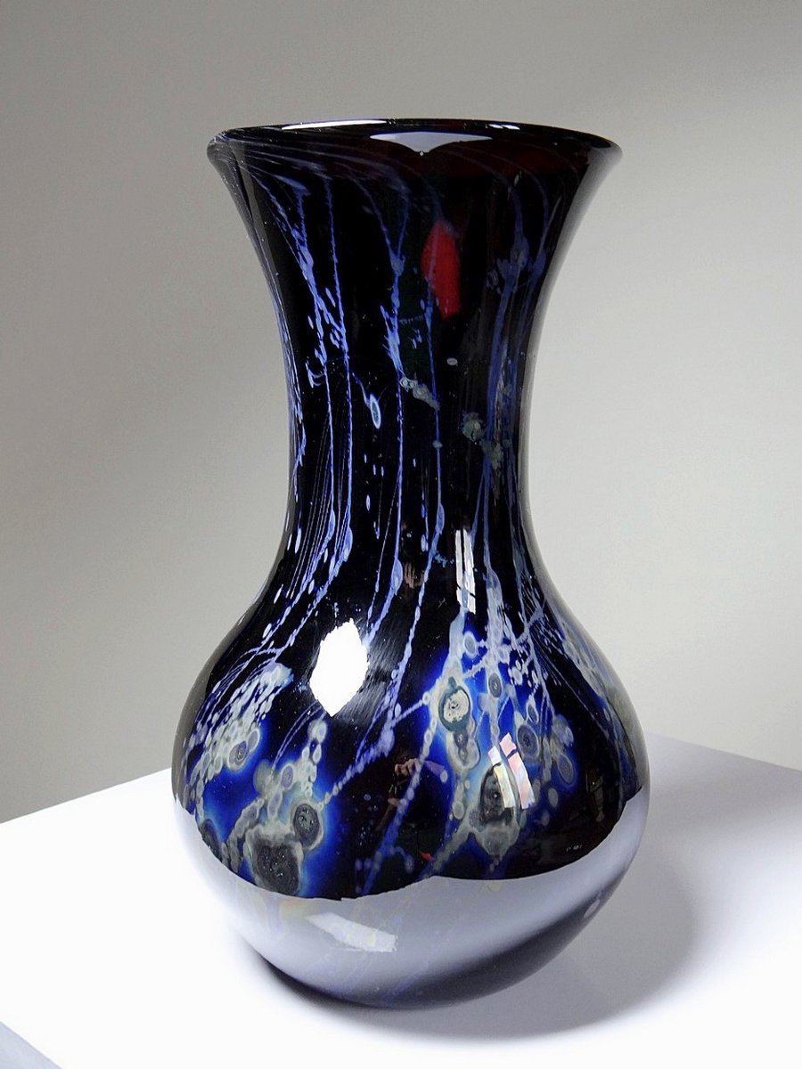 Large Purple Art Glass Vase With Silver Inclusions, 1960-1970, Studio Glass-photo-6
