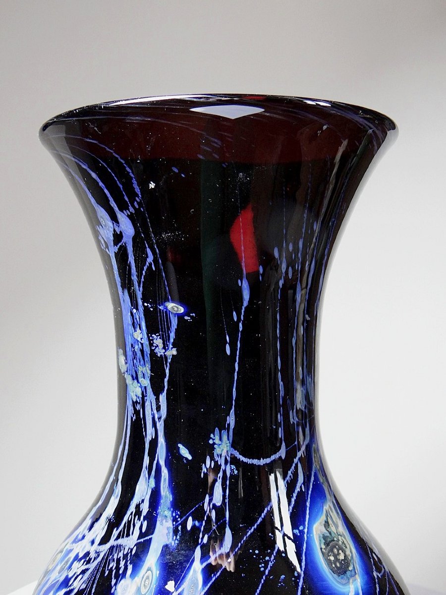 Large Purple Art Glass Vase With Silver Inclusions, 1960-1970, Studio Glass-photo-8