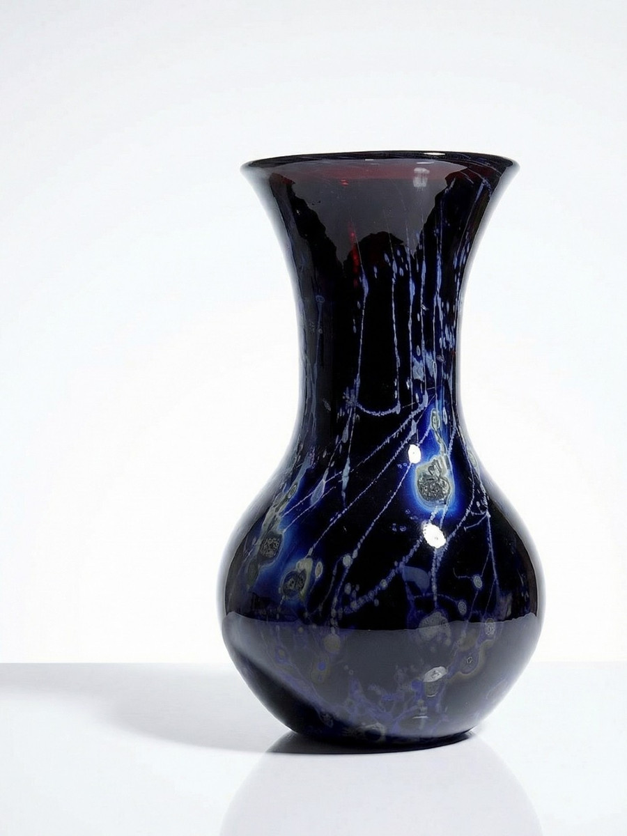 Large Purple Art Glass Vase With Silver Inclusions, 1960-1970, Studio Glass