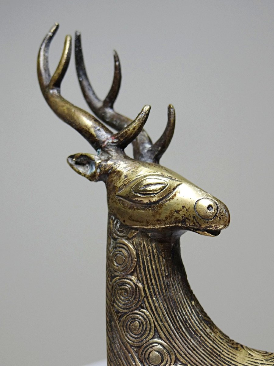 Decorative Reclining Deer Figure In Brass, Dhokra, India, Mid To Late 20th Century Craftsmanship -photo-1