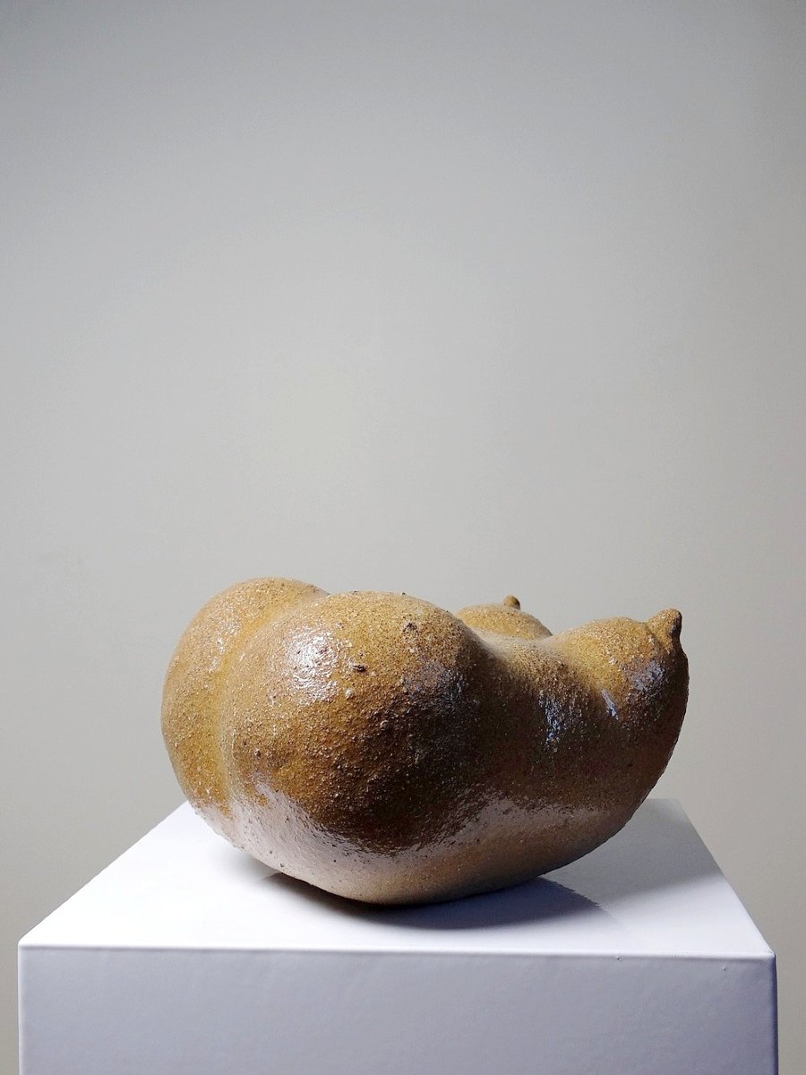 Petite Vénus sculpturale en grès, buste de femme, signé, années 90-photo-2