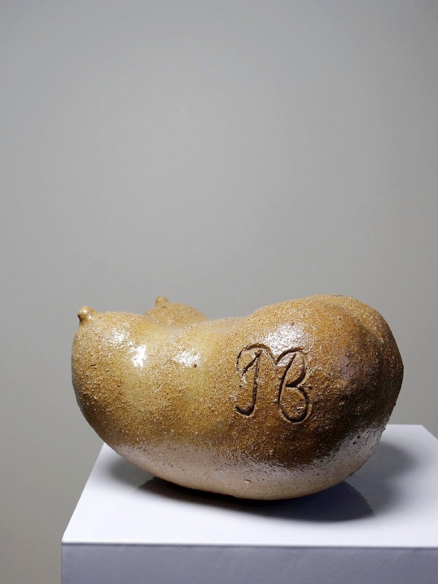 Petite Vénus sculpturale en grès, buste de femme, signé, années 90-photo-4